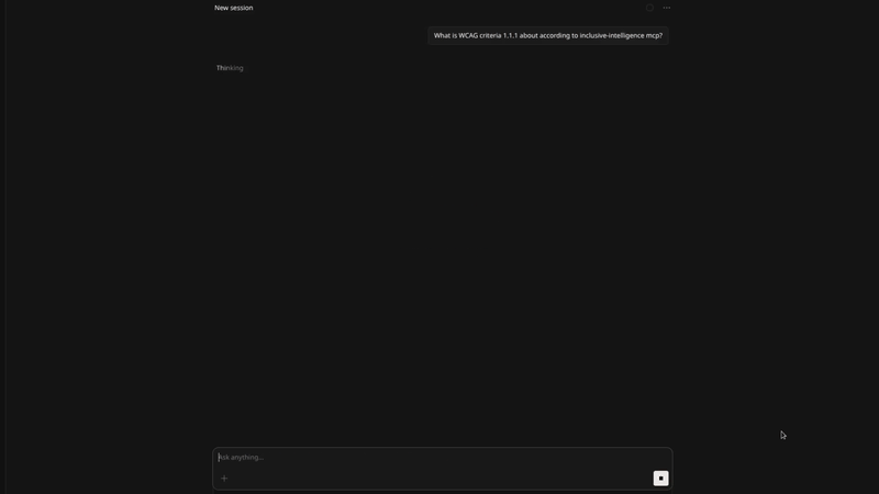 Inclusor Intelligence MCP answering a question about WCAG 1.1.1 inside a chat client